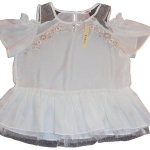 Blouse Floral Embroidery Cream Lace Trimmed Top